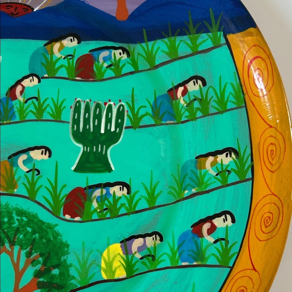 Vintage Handpainted Mexican Folk Art “ Village Women “ Wall Hanging Plate